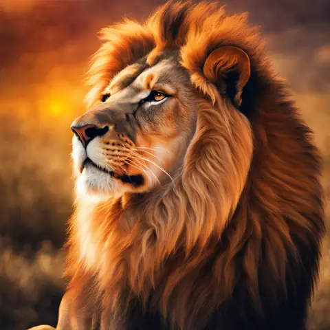 Kopf eines Löwen, der entspannt leicht nach oben link blickt.