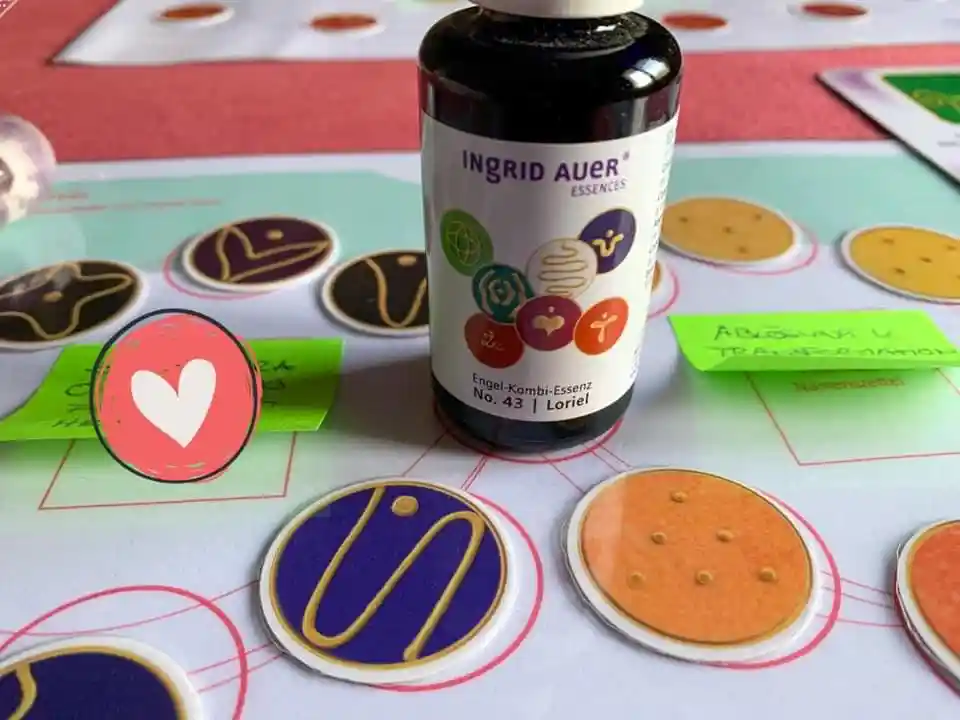 Ingrid Auer Flasche "Loriel" auf einer Legung mit Angel Symbols